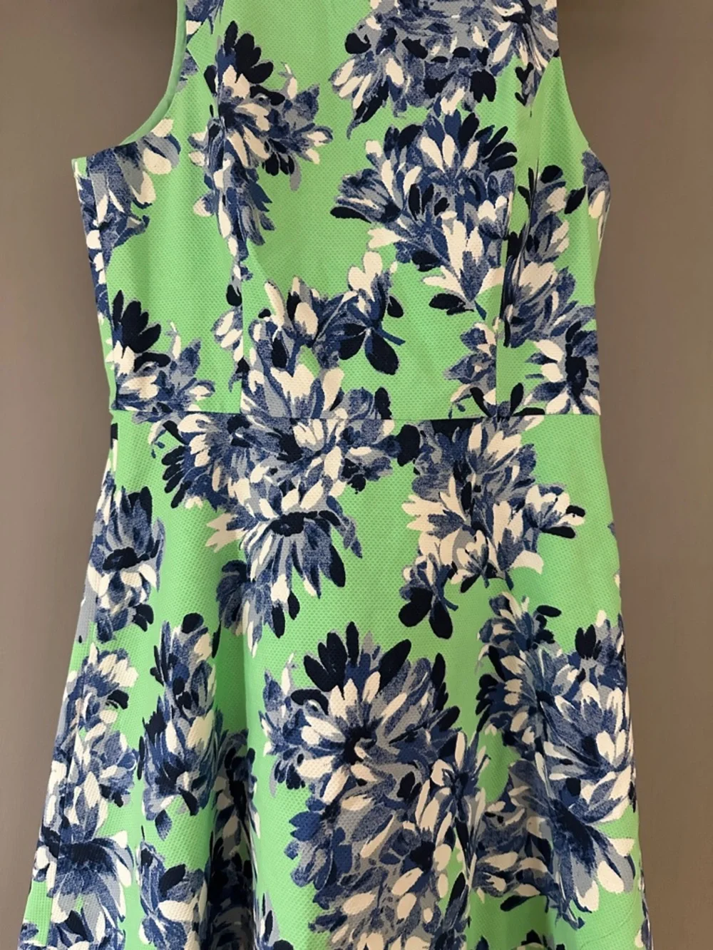 J.Crew Photo Floral Dress Green Blue Sleeveless Fit & Flare A-Line - Picture 5 of 10